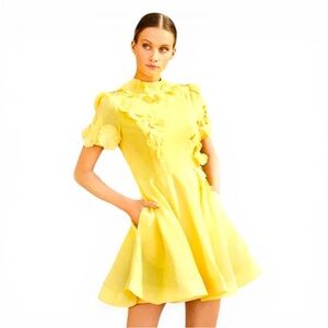 Antonio Melani Dress Women Yellow Floral Short Sleeve Linen Blend Size 8